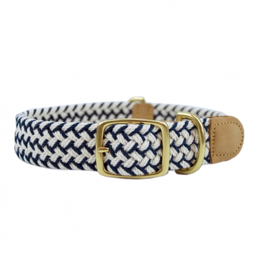 Newport Navy Macrame Dog Collar Eliza B Leather Man Ltd